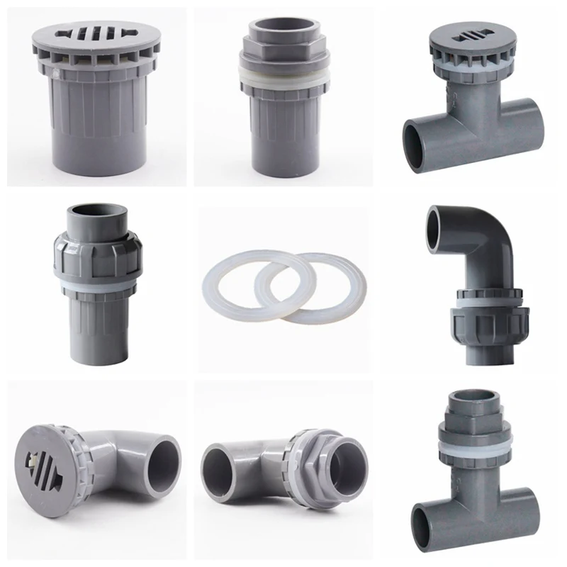 1PC Grey PVC Aquarium Water Inlet Outlet Joints Butt I.D 20~50mm Fish ...