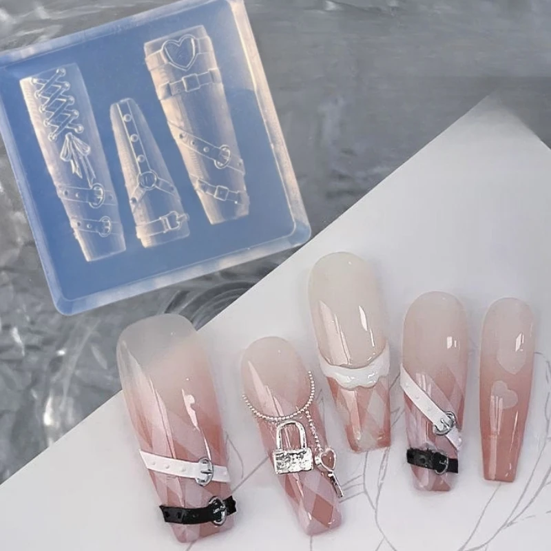 1Pc/2Pcs3D Nail Silicone Carving Mold Sexy Belt Y2K Kawaii Bow JK Girl DIY Party Nail Decoration Art Nail Beauty Charm 5