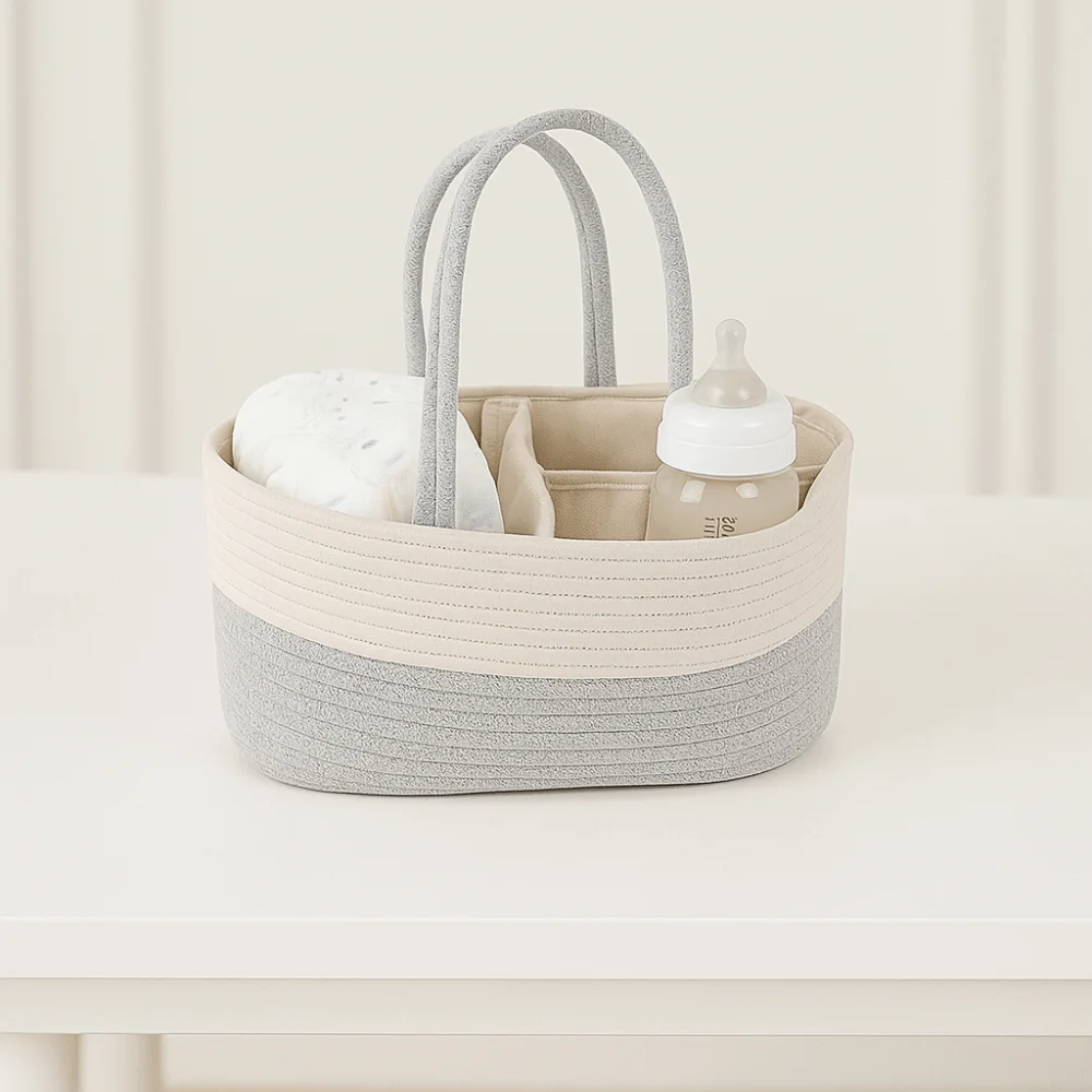 Shopping Convenient Diaper Storage Basket Hand-Held Large Capacity Baby Diaper Bag Cotton Thread Tote Bag Nappy Bag Outing