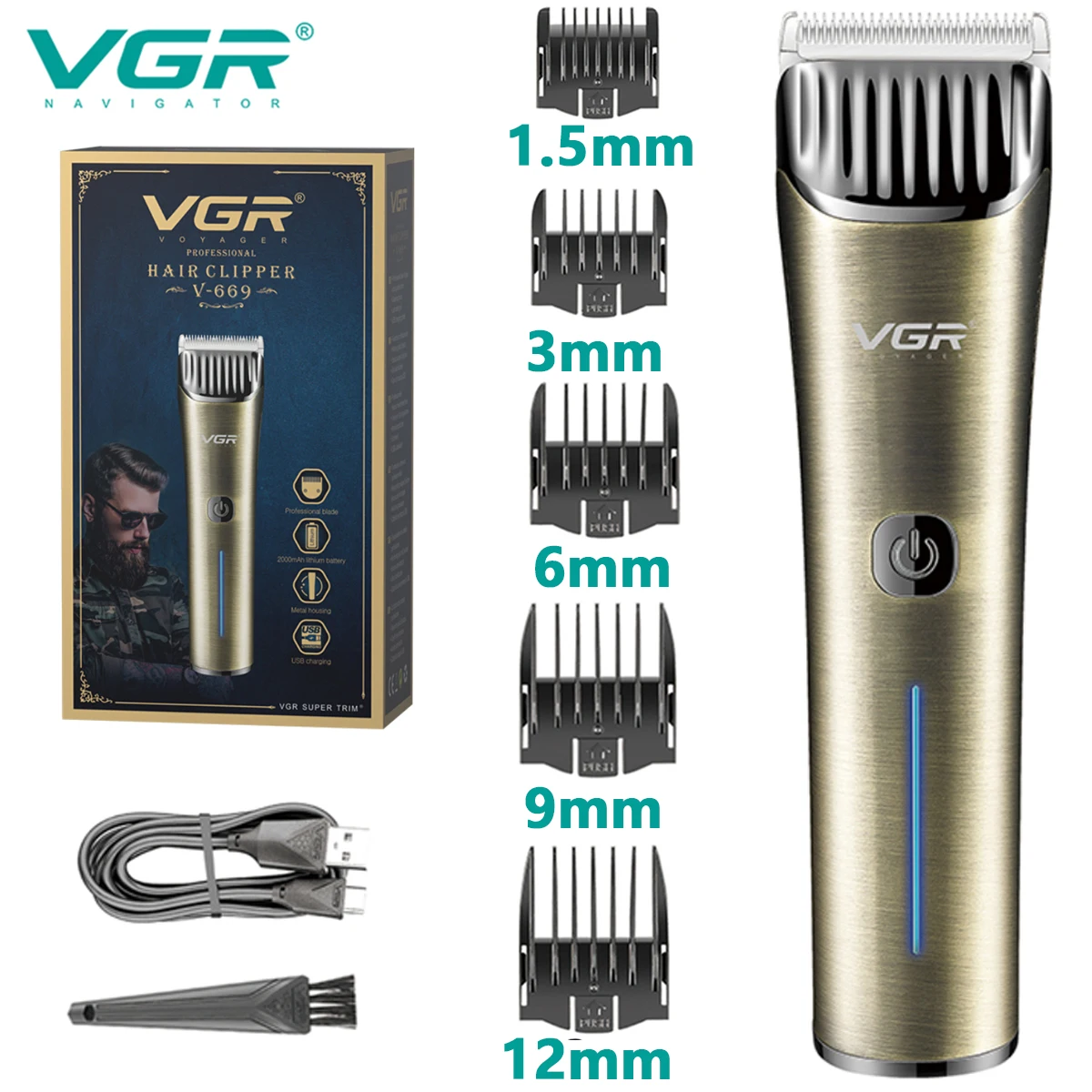 

Машинка для стрижки волос VGR, электрическая машинка для стрижки волос, регулируемая машинка для стрижки волос, беспроводной триммер для волос, Металлическая машинка для стрижки волос для мужчин