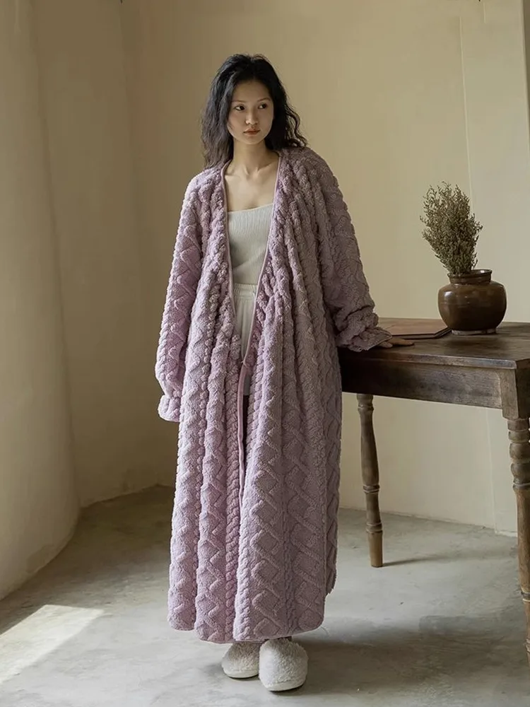 KoreanstyleThickWarmElegantFlannelNightgownsWomenSimpleGentle