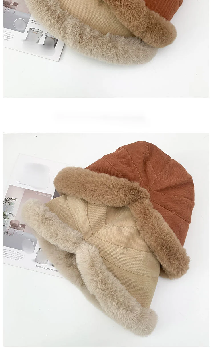 Autumn Winter Thick Plush Bucket Hat Warm Ear Protection Basin Hat_voghion.com