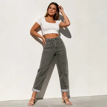 Jean évasé rétro ample en denim épais pour femme grande taille, style streetwear américain, décontracté et tendance