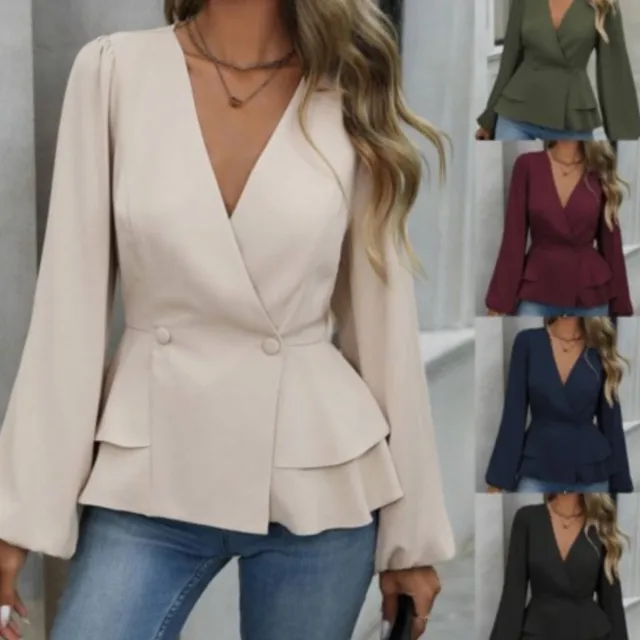 Women's Autumn New Item Light Mature Commuting Style Slim Fit Waist Cinched French Lace Long Sleeved Waist Pinching Shirt Bluz 1