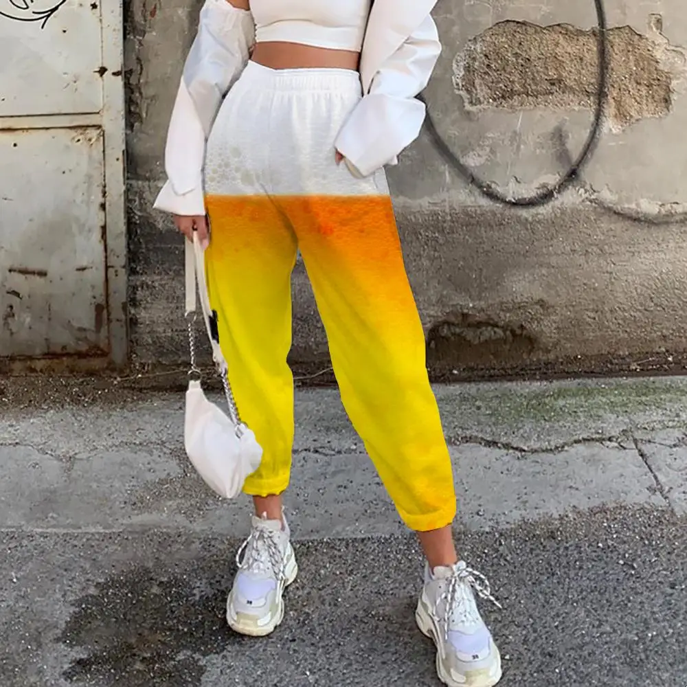 

Happiness Plum Brand Beer Pants Women Gradient 3d Printed Yellow Casual Pant Women Sweatpants Tie dye sweatpants Cartoon Loose