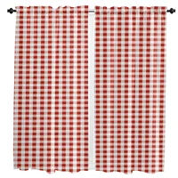 White Red Plaid Simple Curtains for Living Room Bedroom Curtains Kitchen Curtains for the Kids Room Window Treatments Drapes 1