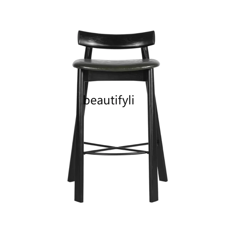 

Modern Minimalist Solid Wood Bar Stool Home Kitchen Island Backrest Chair Nordic Designer Model Bar Light Luxury High Chair