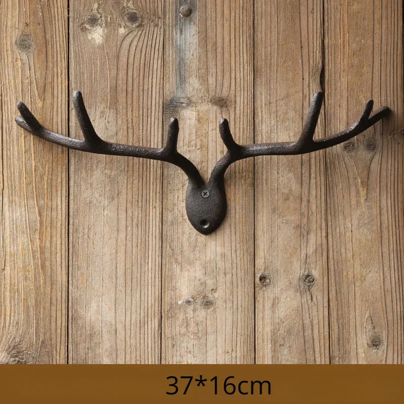 Vintage Cast Iron Deer Antlers Wall Coat Hooks Rack Decorative