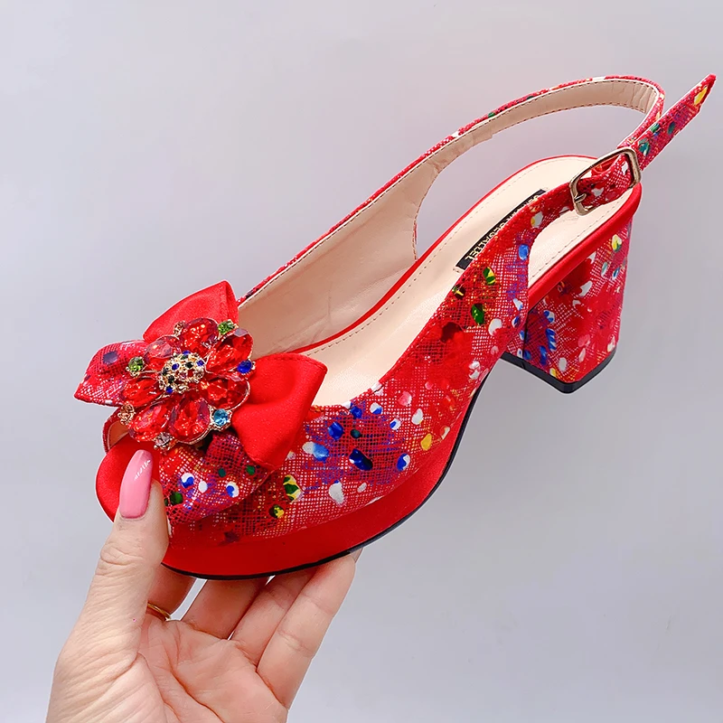Fashionable Top Italian Designers 2023 Star Luxury Round Toe Prints Bowknot Bright Diamond Summer Women's Shoes With High Heels
