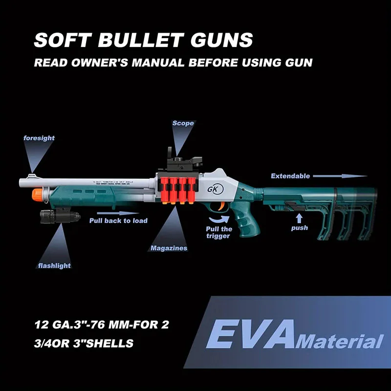 Soft Bullet Sniper Rifle with Scope Toy JH2027C Shell Throwing Design Toy Shotgun-Variant1（ US Stock） 3