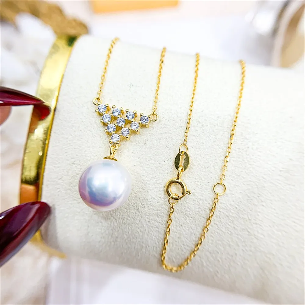 

DIY Pearl Accessories S925 Pure Silver Set Chain Empty Support Fashion Pendant with Silver Chain Women's Fit 8-13mm Round L063