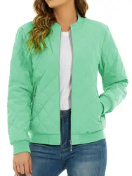TACVASEN Women's Classic Retro Bomber Jacket - Diamond Quilted Padded Coat with Full Zip and Pockets - CN 3XL (US 2XL) (Mint Green)