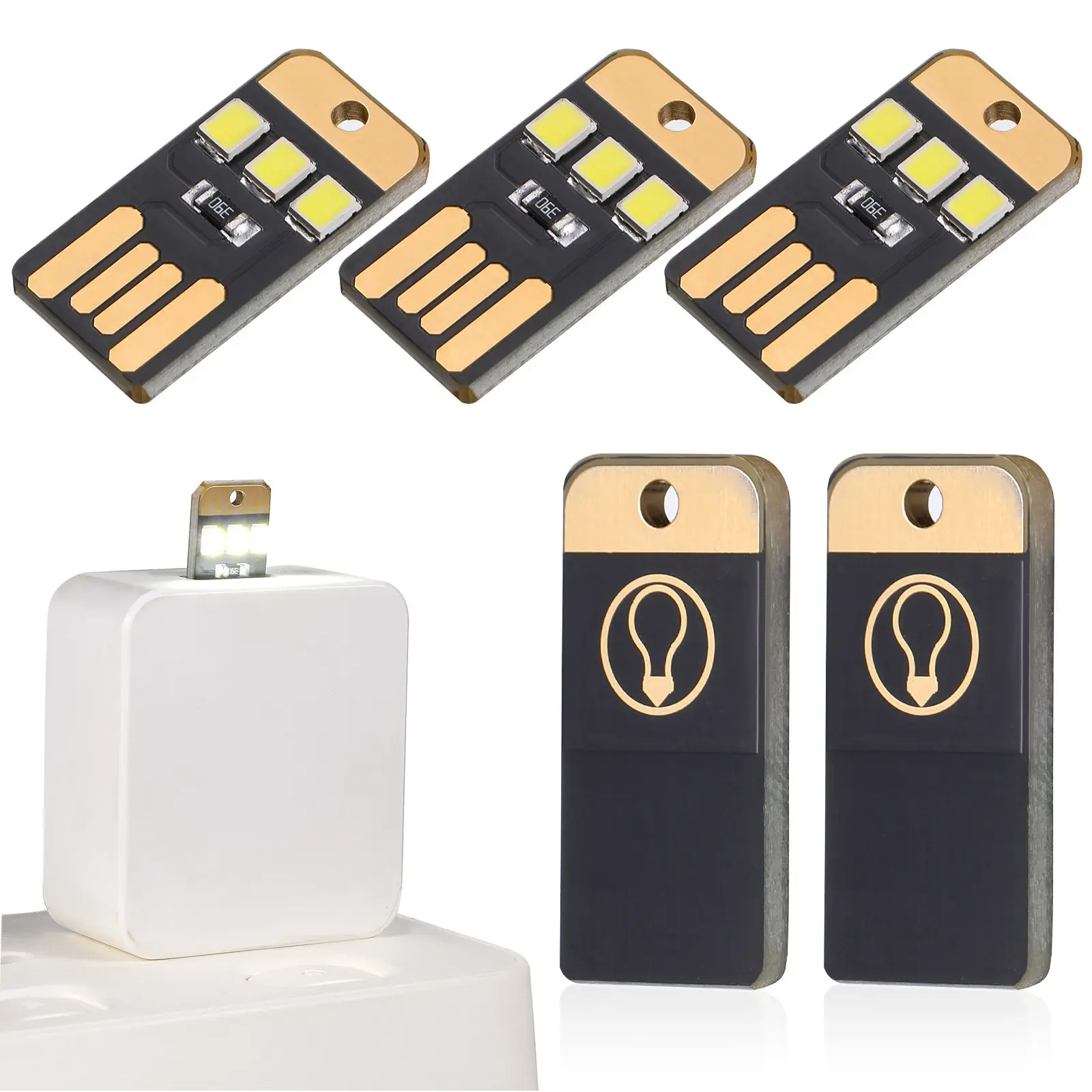 5Pcs 미니 USB LED 라이트 초박형 휴대용 키 체인 램프 밝은 키보드 독서 램프 노트북 비상 캠핑을위한 LED 전구