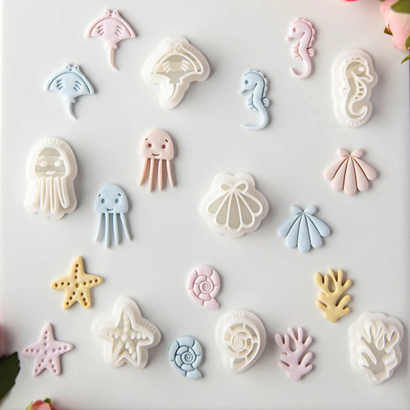 Polymer Clay Cutter Ocean Series Earring Cutters Cartoon Underwater World Clay Modeling DIY Earrings Pendant Jewelry Cutting Die Hand Tools