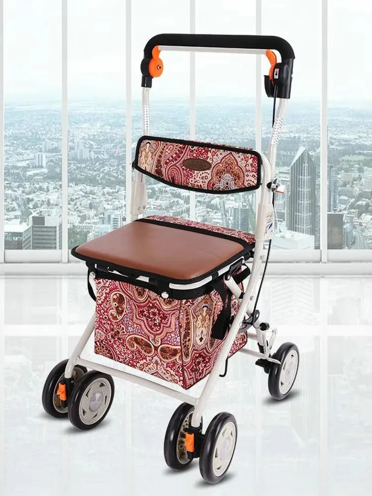 Household Elderly Shopping Cart Grocery Walker, Foldable Portable Car Can Load 90kg, Seniors Luggage Trolley