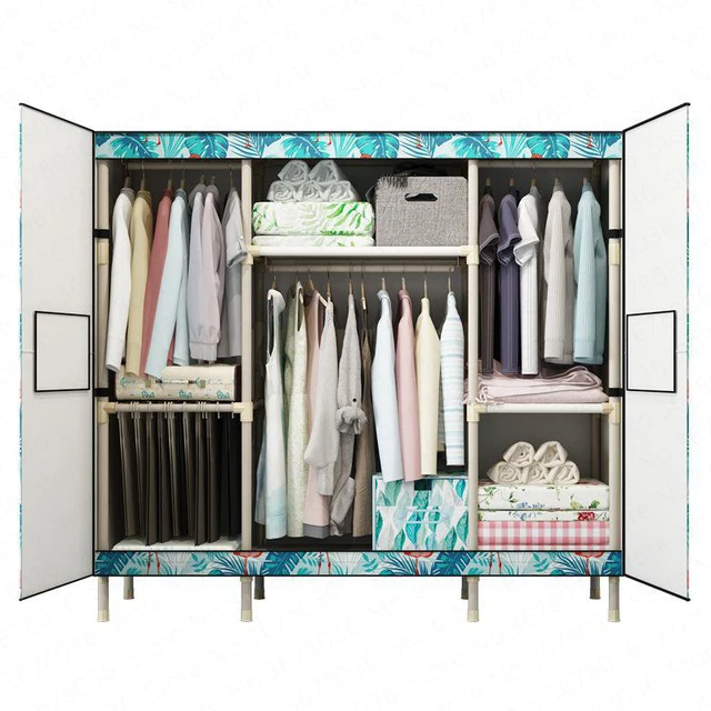 Simple Modern Metal Frame Closet with Cube Cabinet