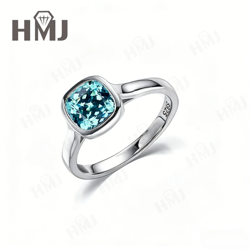 2CT Moissanit/Paraiba Ring Kissenform für Damen 925 Sterling Silber Verlobungsring Mode Luxus Feiner Schmuck Geschenk – Detail 3