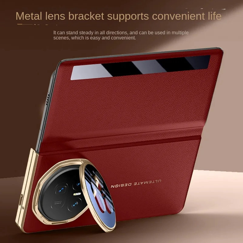 Luxury Leather Smart Window Magnetic Lens Holder Protective Case - All-Inclusive Cell Phone Back Cover