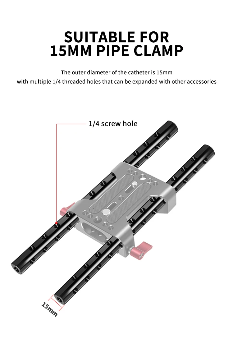 Description Picture 3 of item2PCS D15mm Aluminum Rods 1/4 Thread for Iconic Brand Nikon Iconic Brand Fuji DSLR Camera Cage Follow Focus Tube Rod Rail System Top Grip Mount
