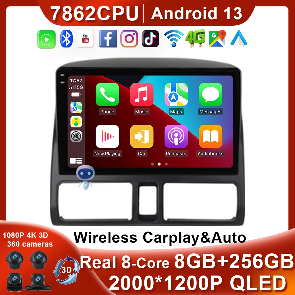 

BT5.0 For Honda CR-V CRV 2 2001 - 2006 Carplay GPS 4G WIFI Android 13 Auto Car Radio Multimedia Video Player 2Din 2 Din DVD