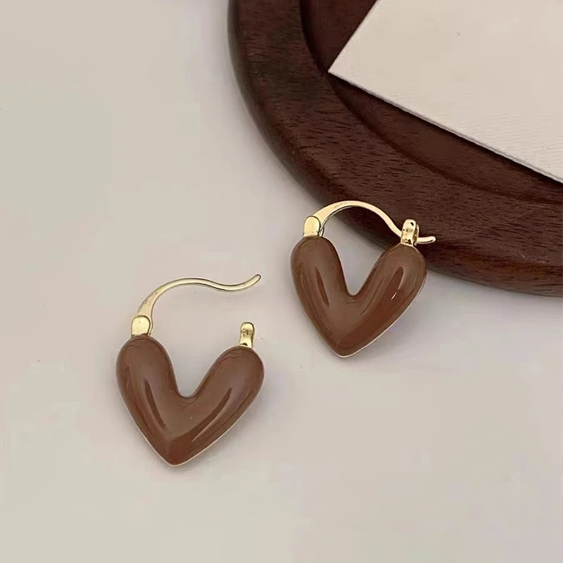 French Romantic Wine Red Enamel Heart Shaped Pendant Earrings Fashion Jewelry For Women Eardrop Accessories 5