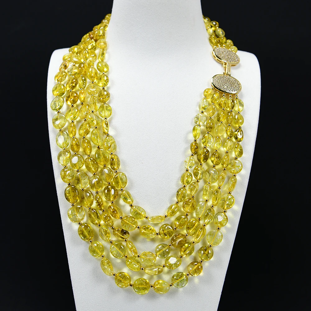 

G-G 5 Strands Natural Yellow Quartz Crystal Freeform Shape Real Gems Necklace Handmade For Women Gifts