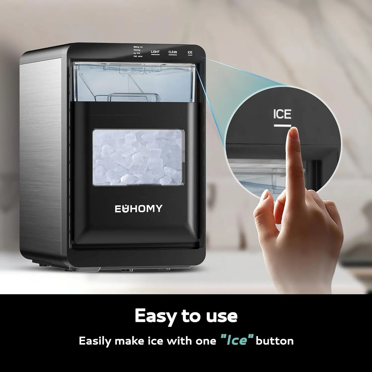 Nugget Maker Countertop, 44Lbs/24H Pebble Maker Machine, Self-Cleaning Pellet Machine with Ice Scoop&Basket, Sonic C 4