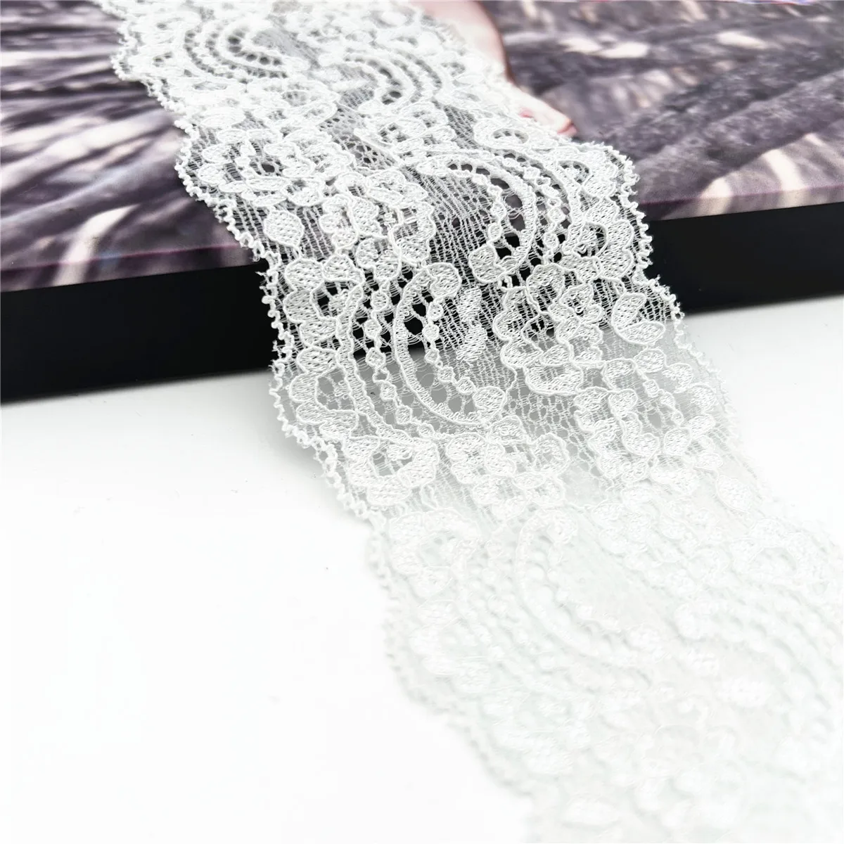 12y/lote de ancho 2 1/4 pulgadas, 6cm, estrecho, blanco, negro, bonito  adorno de encaje elástico para ropa, vestido, costura, apliques, tela para  disfraz - AliExpress, image size:1200x1200
