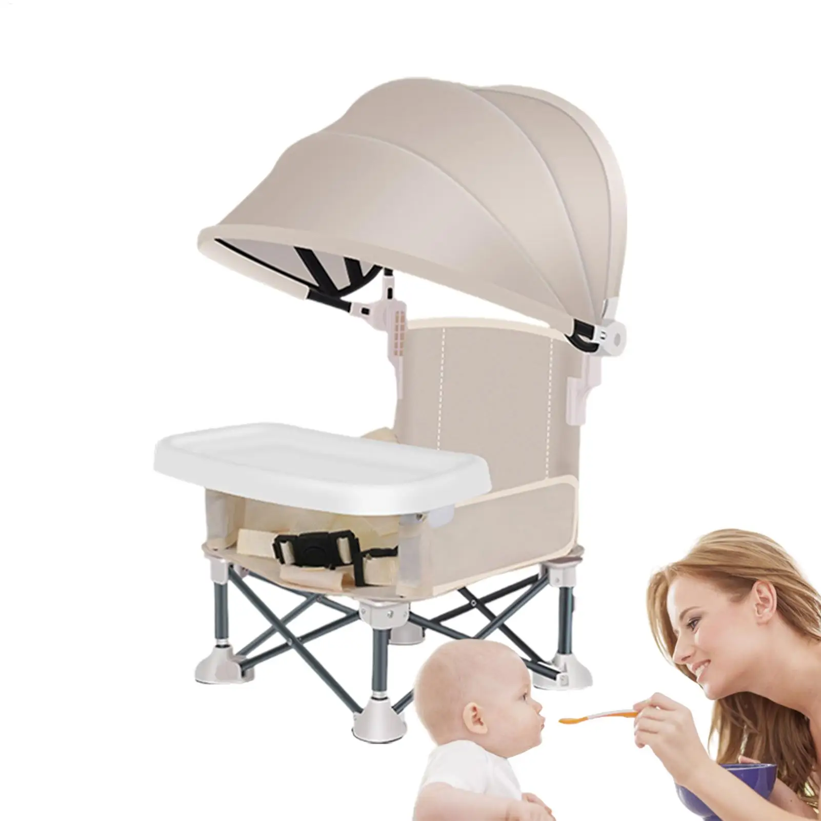 Foldable Baby Feeding Chair Baby Feeding Booster Chair With Sunshade And Removable Tray Portable High Chair Folding Booster Seat - 5