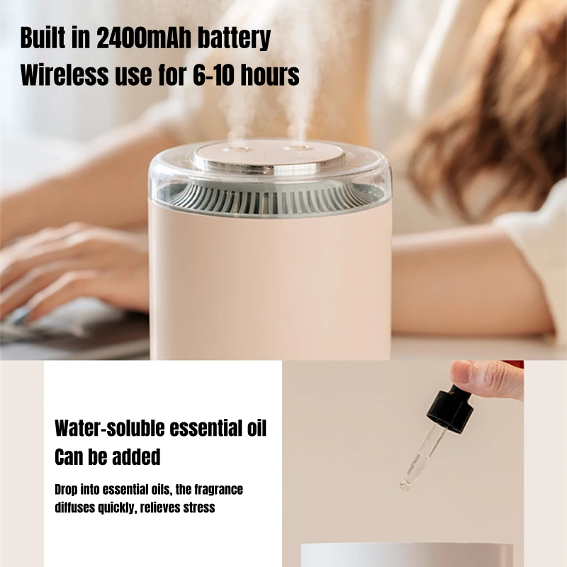 휴대용 무선 초음파 대용량 가정용 USB 충전식 전기 가습기 1000ml, 쿨 미스트 워터 아로마 디퓨저