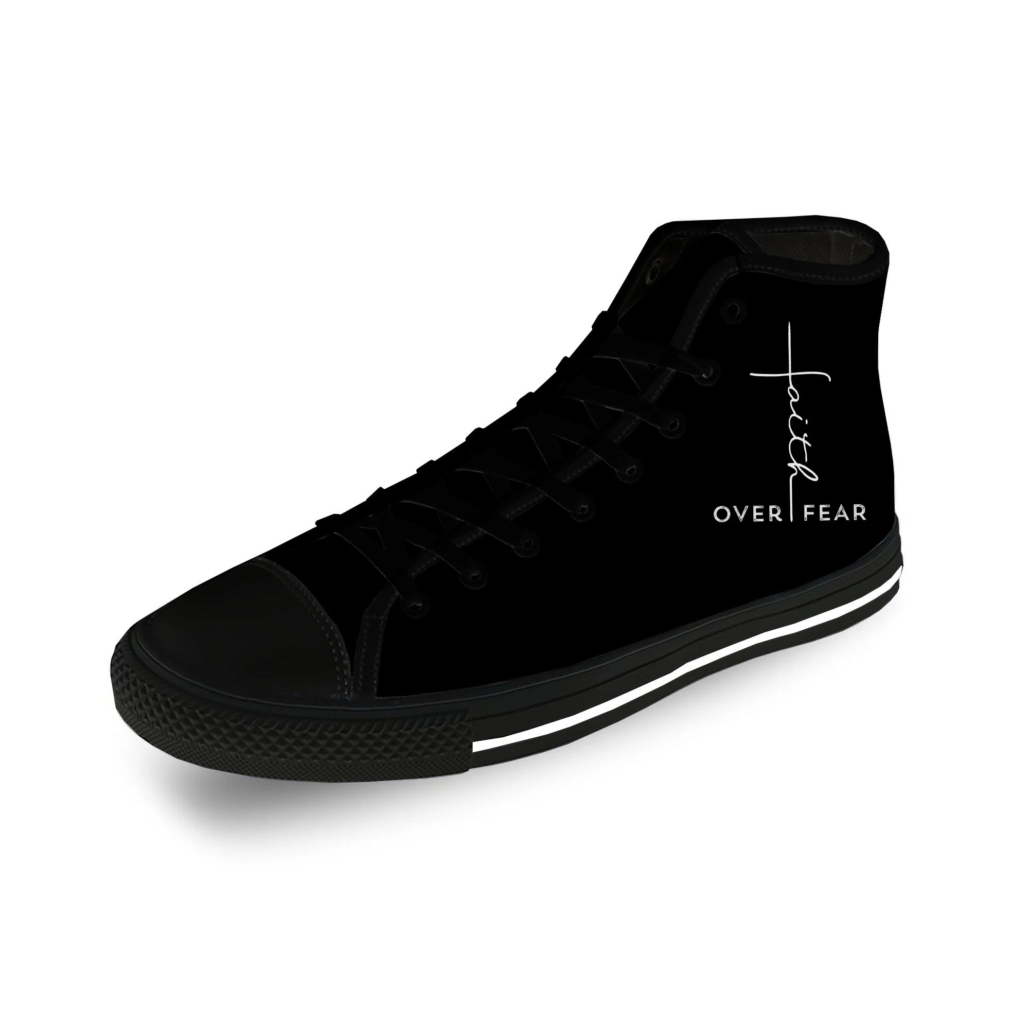 

Faith Over Fear Christian Jesus Casual Cloth Fashion 3D Print High Top Canvas Shoes Men Women Lightweight Breathable Sneakers