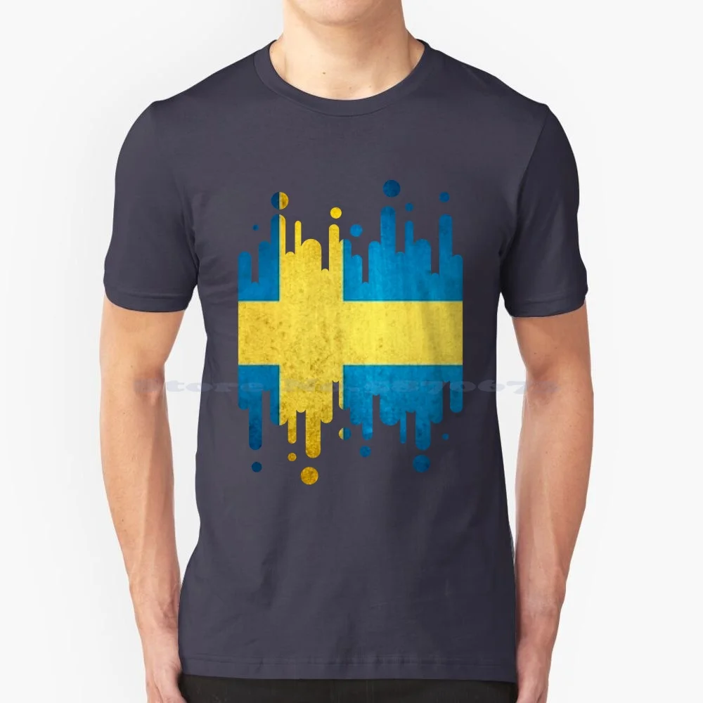 Svezia Vintage Flag T Shirt 100% Cotone Tee Spindge Splash Flags Spot Splatter Svezia Malmo Svezia Gothenburg Malm? Ingresso
