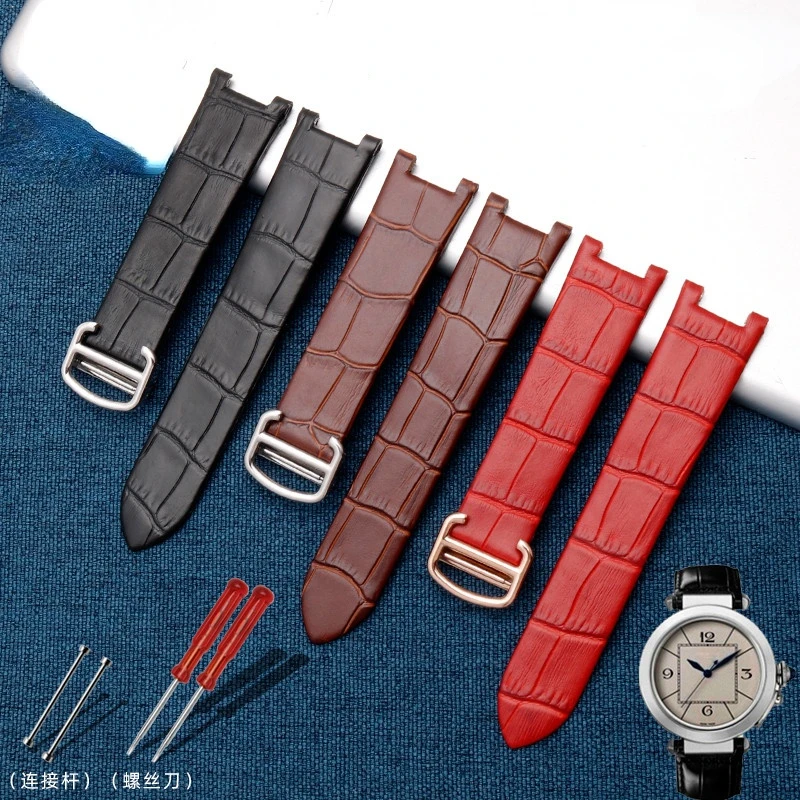 Cinturino In Vera Pelle Per Cartier Pasha 20X12 Series Sottile Morbido E Confortevole Notch Accessori Per Cinturini Per Orologi Neri Da Donna 20 12Mm