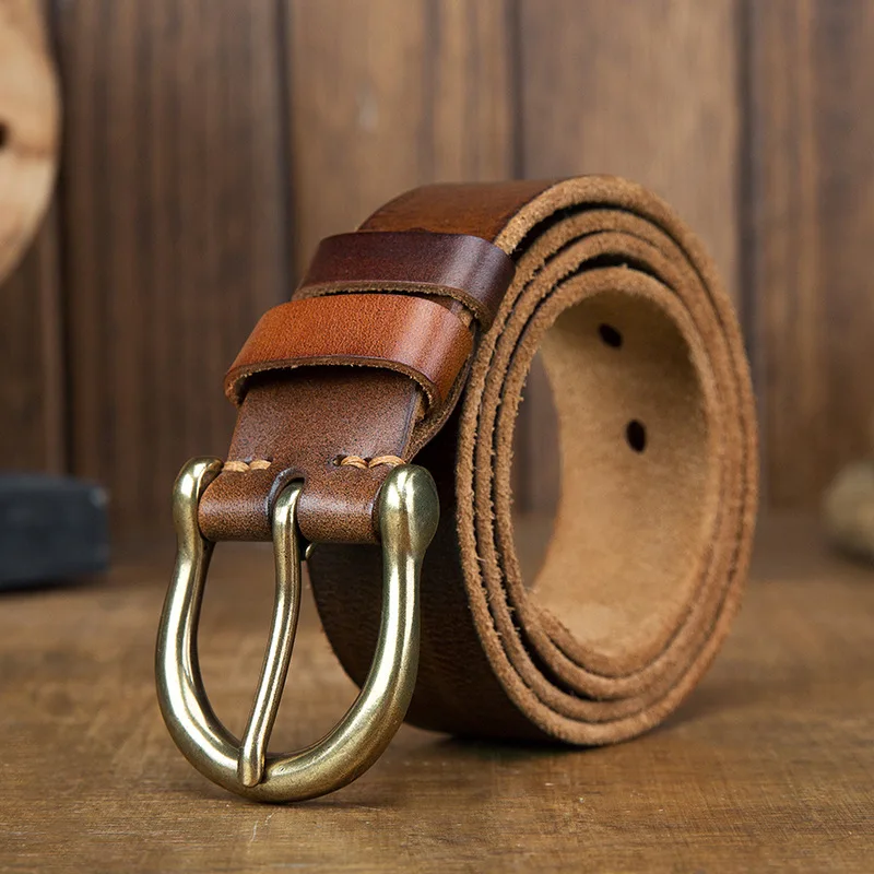 

Original Men's Leather Belt Handmade Vegetable Tanned Leather with Brass Buckle for Middle-aged And Young Casual Jeans Belt