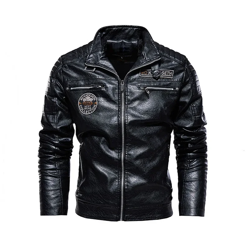 Leather Jacket Men Winter Fleece Motorcycle PU Leahter Jacket Male  Stand Collar Casual Windbreaker Ropa De Hombre Slim Coat 7XL