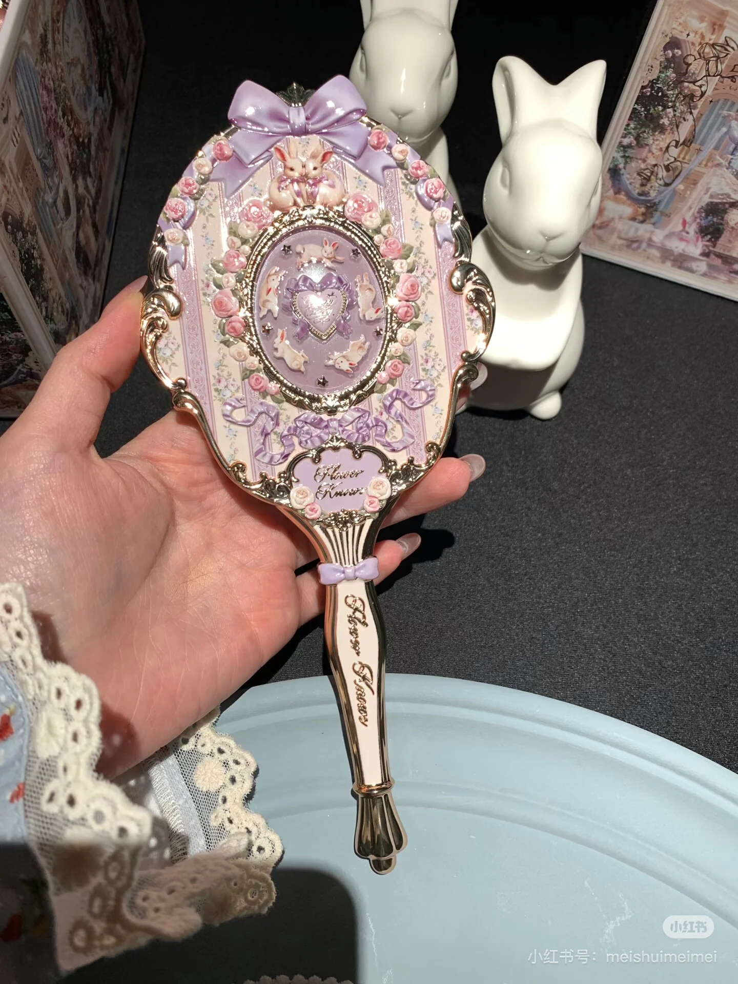 플라워 노우 버니 가르드 시리즈 메이크업 도구 미니 메이크업 미러 핸드헬드 보습 립밤 화장품