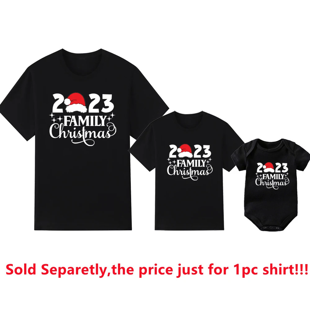 thumbnail image 5 of Camisas navideñas familiares 2023, trajes familiares a juego de algodón, camisetas para papá, mamá, niños, mamelucos para bebés, blusas a juego, ropa de Navidad, regalo, 5 of 5