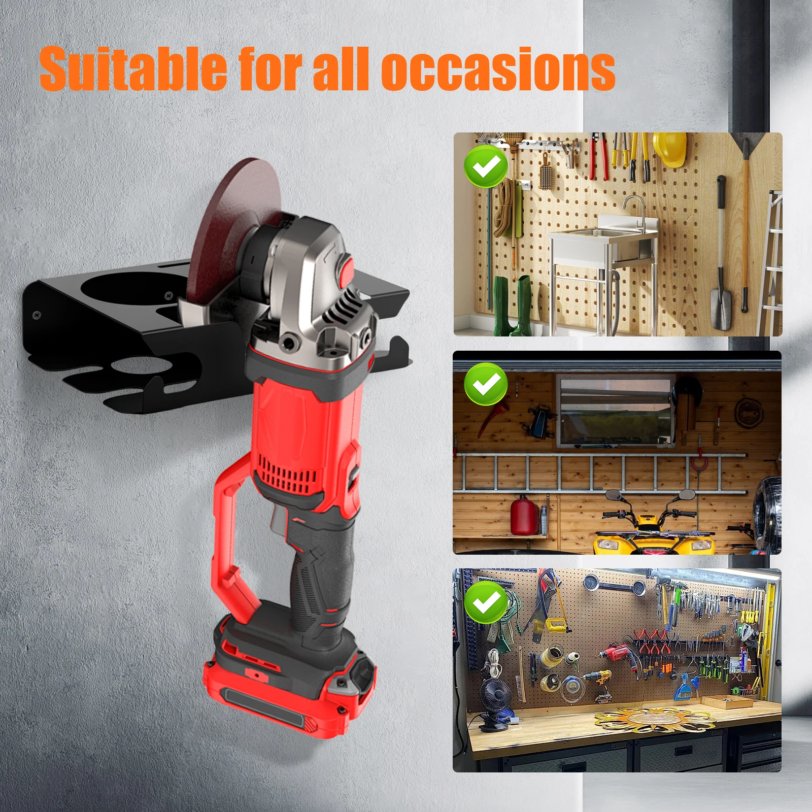 Angle Grinder Holder and Spray Bottle Storage Rack with Cord Hanger Wall Mount Bracket For Garage and Workspace Cutters Polisher