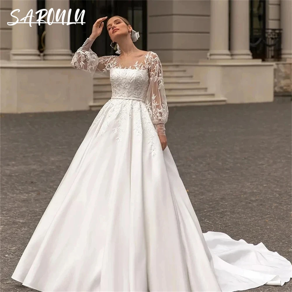 Unique Floral Lace Wedding Dress, Tulle Ethereal White Bridal Dress, Elegant Fairy Wedding Dress, Exquisite Puff Sleeves Custom