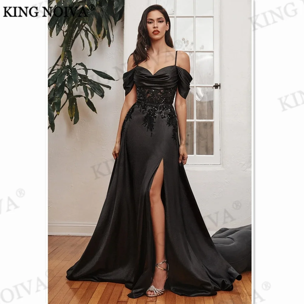 

KING Strapless Spaghetti Strap A-Line Evening Dresses 2024 Appliques Satin Floor Length Simple Prom Dress vestidos de noche