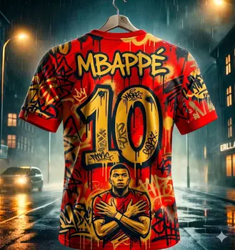 Kids Unisex Mbappe #10 Graffiti Football Soccer T Shirt Breathable Quick Dry Children Sportswear Training Fan Commemorative Tee 1