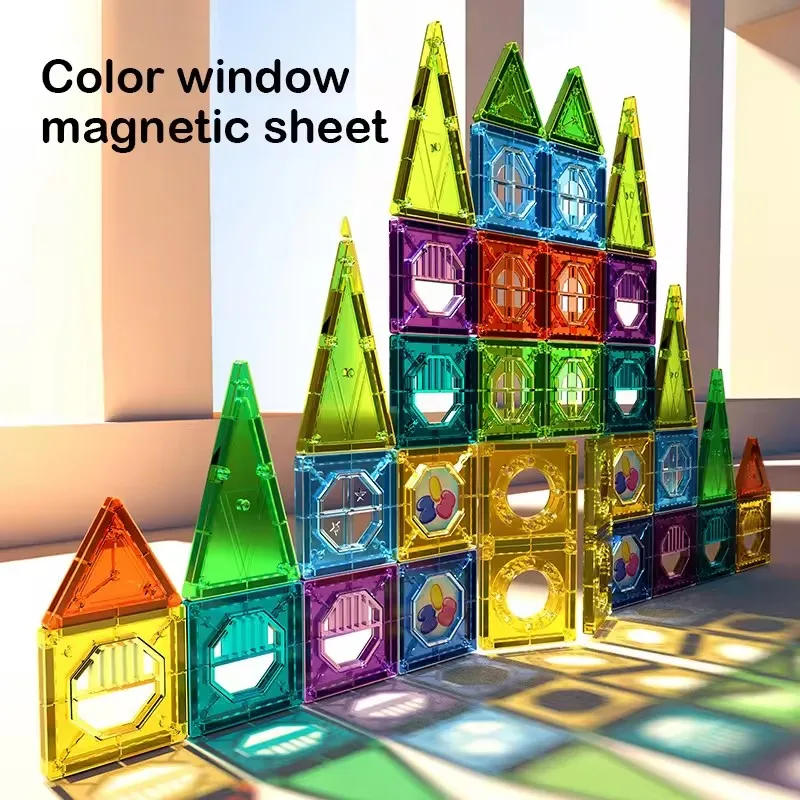 200pcs Colored Window Magnetic Building Blocks Medium Size Magnet Designer Construction Set Educational Toys for Children Gifts