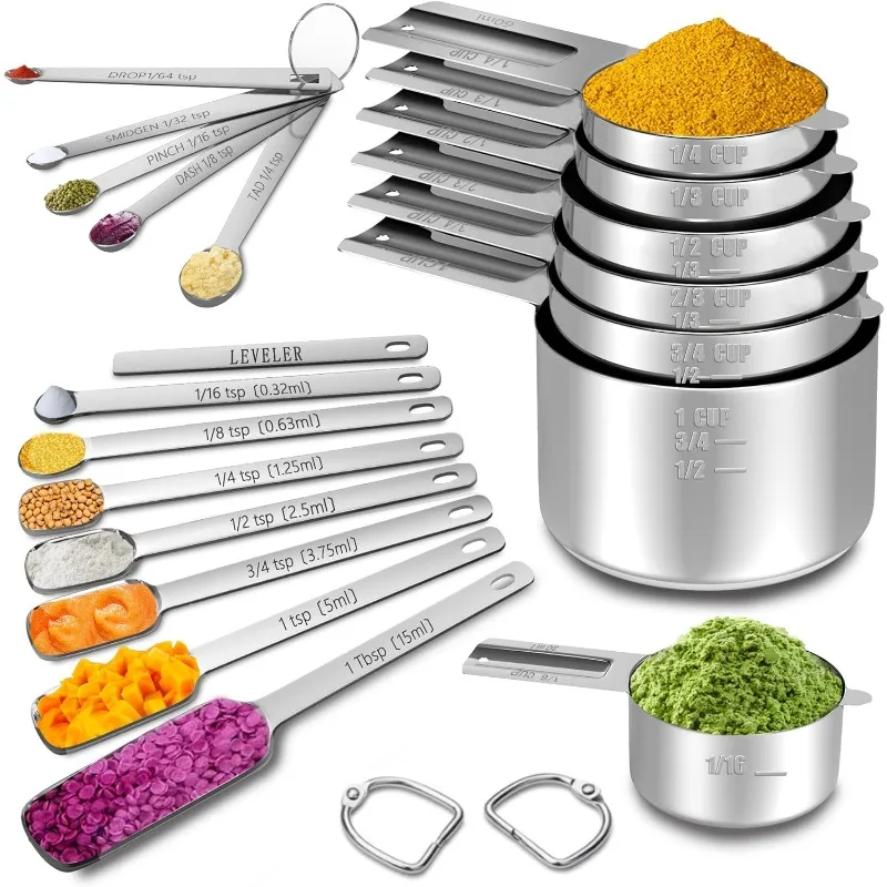 

Set of 20, 7 Nesting Measuring Cups, 7 Spoons & 1 Leveler, 5 Mini Spoons, Kitchen Gadgets for Cooking & Baking, Square