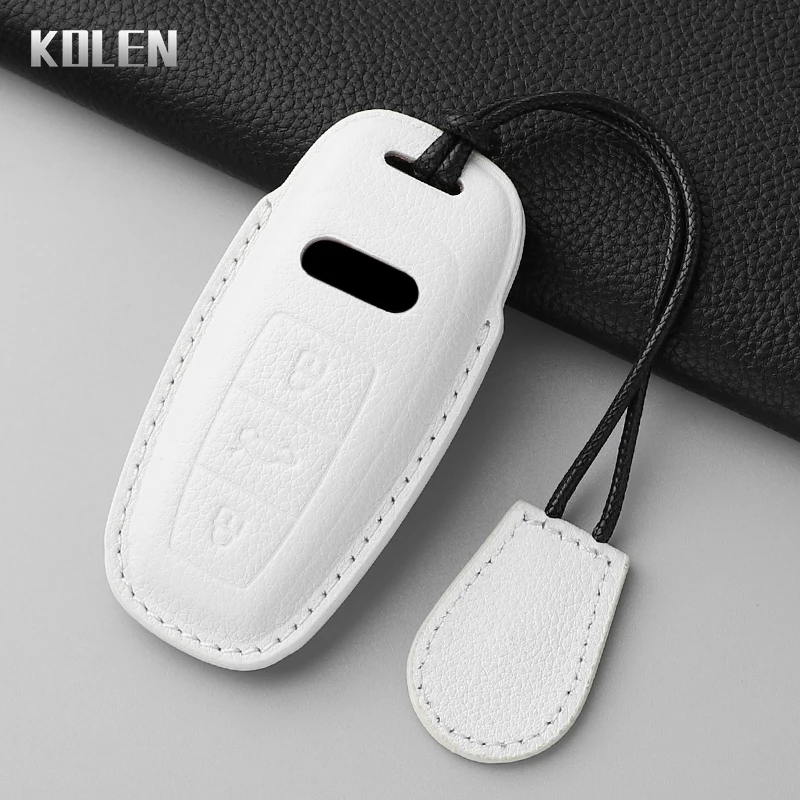 Premium Dermis Leather Car Key Case Cover - Luxurious Protective Keychain Accessory