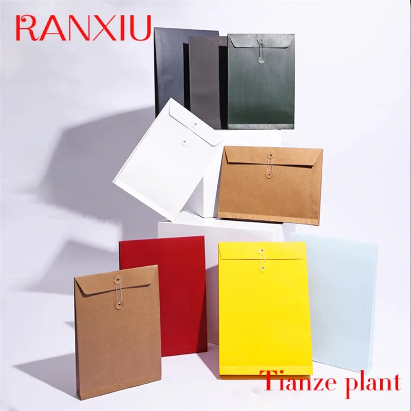 

Custom Envelope File Folders Kraft Paper Bags Document Wallet Pockets Storage Pouch Organizer with String Fastener Closure