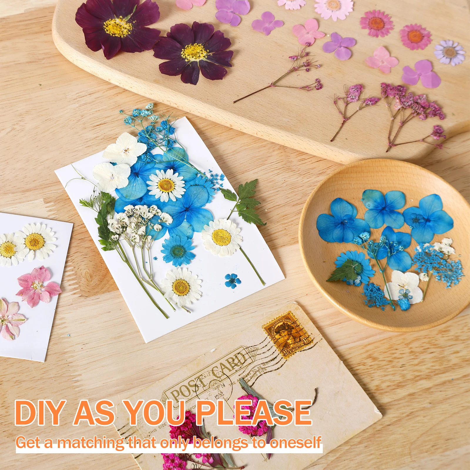 104Pcs Pressed Dried Flowers Set Real Natural Pressing Floral Leaves DIY Multipurpose Real Pressed Flowers Dry Leaves Kit