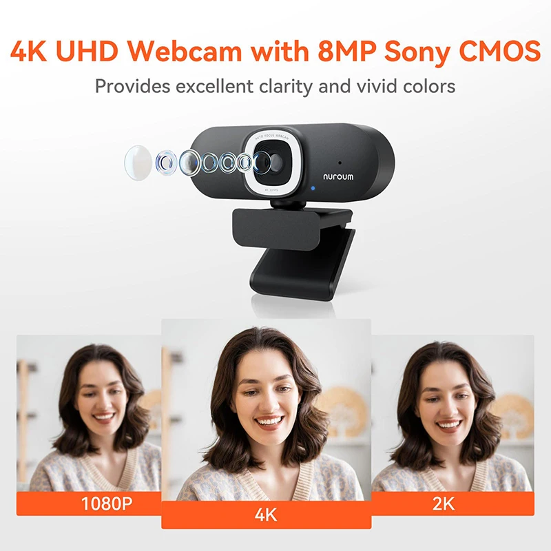 V32AFL 4K HD Webcam Microphone Auto-Focus Auto-Framing Web Camera Adjustable Fill Light & Privacy Protection