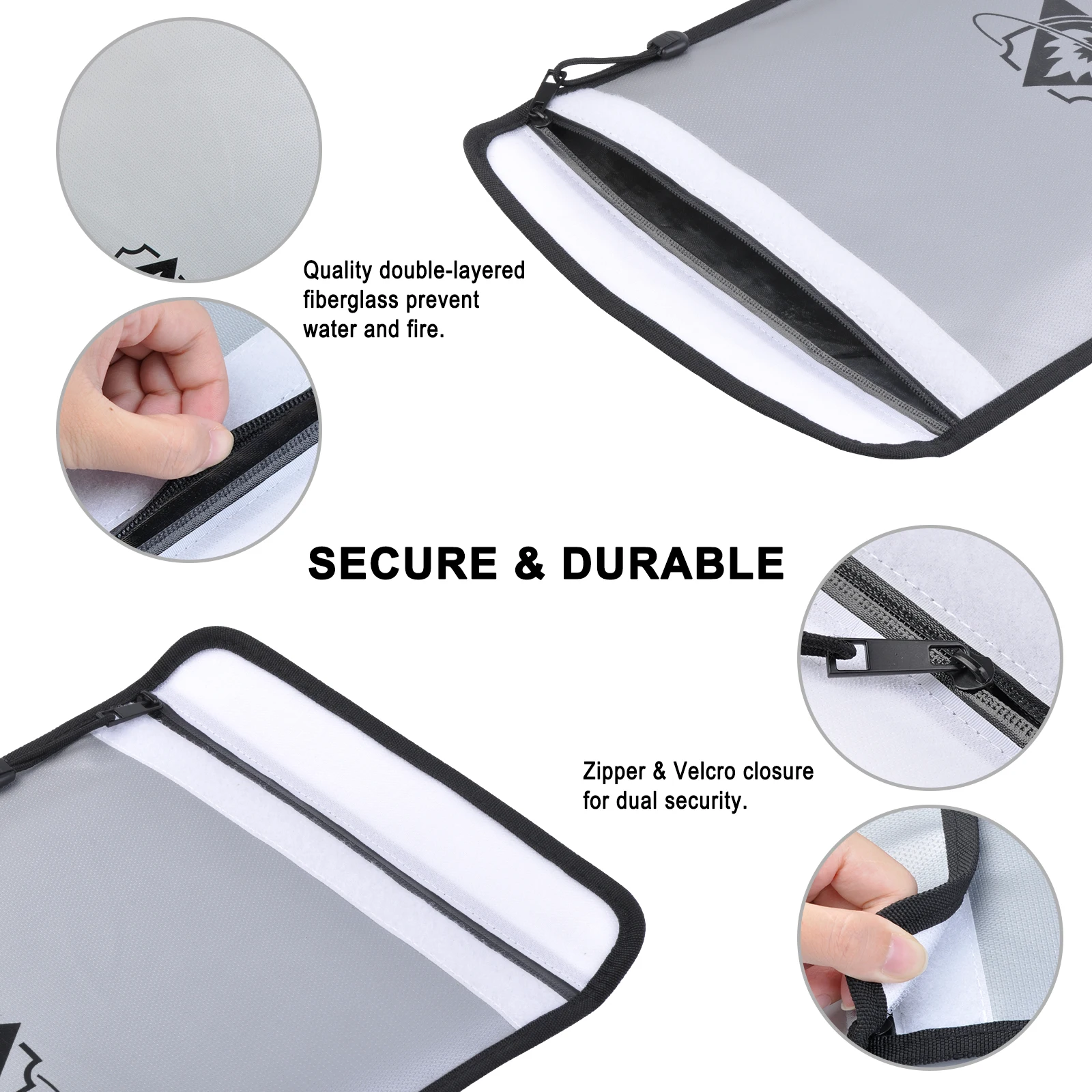 Fireproof Document Bag Waterproof Money Bag Fire Safe Storage For Valuables Jewelry Legal Document Passport Tablet Battery