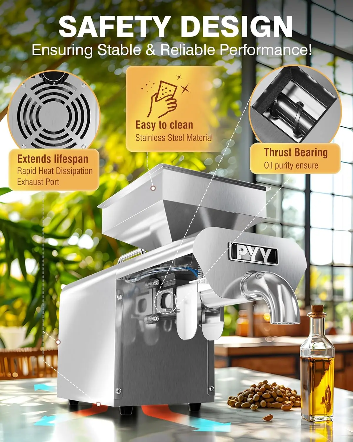 Oil Press Extractor Machine Cold & Hot Press Automatic Electric Oil Maker for Home Commercial 750W Seeds Nuts Oil Expeller 5