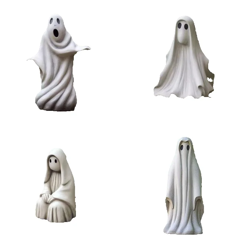Halloween Garden Sculpture White Ghost Outdoor Sculpture Cute Ghost Garden Decoration Resin Crafts Home Decoration Accessories